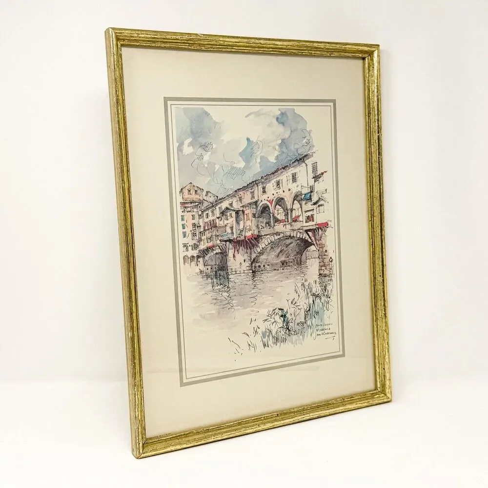 Vintage Jan Korthals Ponte Vecchio Florence Framed Art Print European Decor - Picture 3 of 7